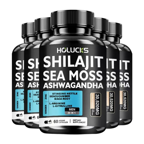 Premium Sea Moss Shilajit Ashwagandha Herbal Capsules, Boost Energy, Immune Support, Enhance Vitality & Overall Wellness