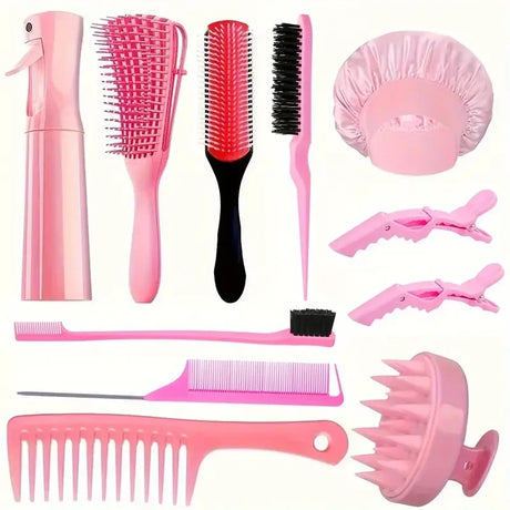 11 pcs High Quality Hair Brush Comb Set,with Hair Spray Bottle Scalp massager ,Wet Dry Curly Hair Detangling, Wide Tooth Combs