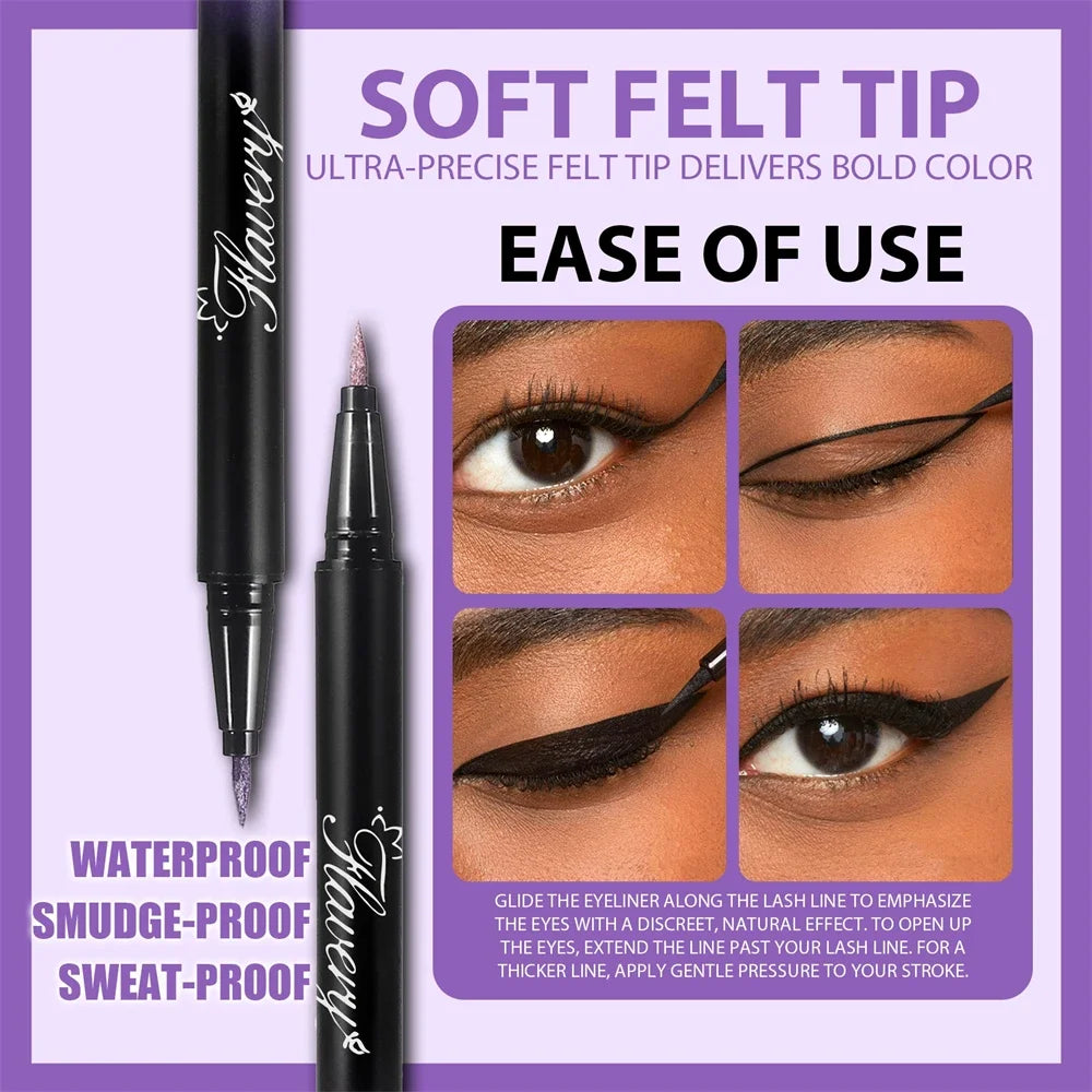 Pearlescent Smoked Black Purple Eyeliner Pen Glitter Metallic Shimmer Liquid Liner Waterproof Smudge Proof Rave Party Makeup