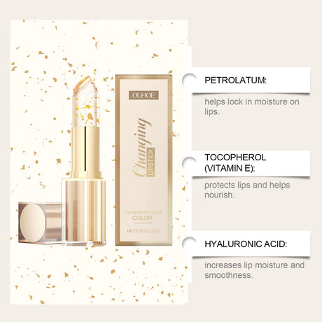 24K Gold Foil Vitamin E Lip Balm Crystal Jelly Lipstick,Moisturizing Lip Care for Dry Lips,Long-Lasting Hydrating Tint