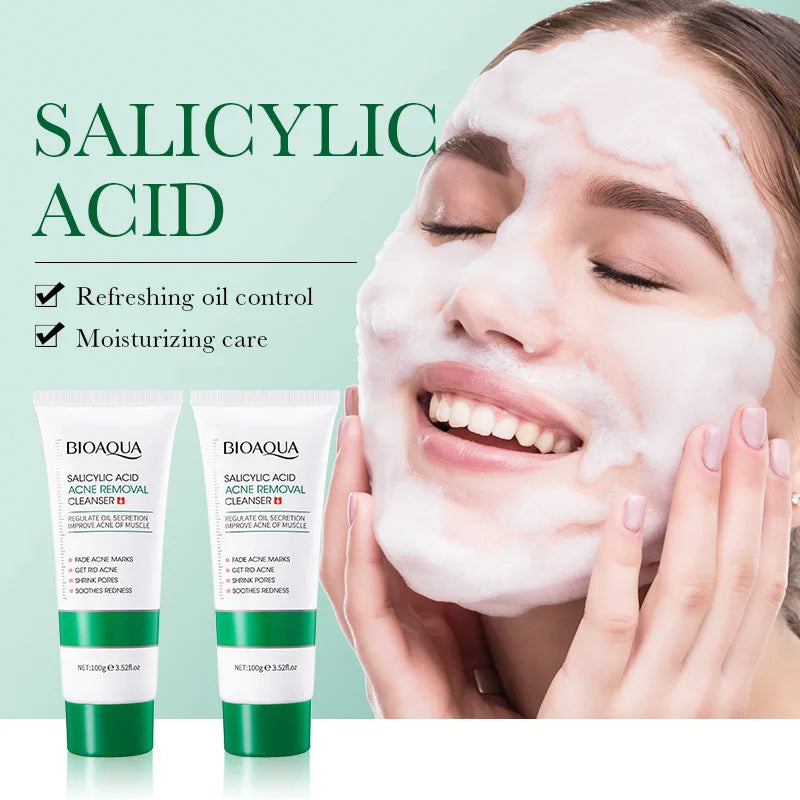 BIOAOUA Salicylic Acid Facial Cleanser Acne Treatment Moisturizing Oil Control Skincare Face Wash Foam Face Cleanser Skin Care