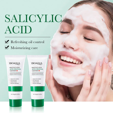 BIOAOUA Salicylic Acid Facial Cleanser Acne Treatment Moisturizing Oil Control Skincare Face Wash Foam Face Cleanser Skin Care