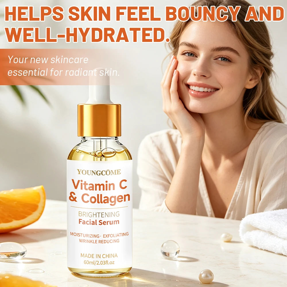 Facial Serum, YOUNGCOME Vitamin C & Collagen Hydrating Facial Serum, Lightweight Daily Moisturizing Serum with Nourishing Formul