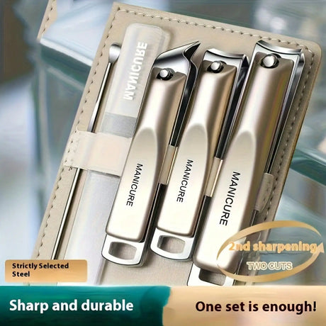 Precision Nail Clippers 5-Piece Set, Double-Edged Sharp And Durable, Complete Set With Ear Pick, Carefully Selected Steel Precision Grinding, Stainless Steel Nail Clipper Set Anti-Splash Rotating Package Five-Piece Pliers Ful