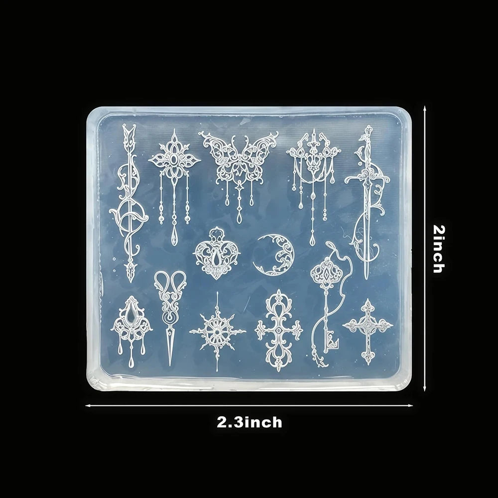 3D Baroque Pattern Gel Nail Art Mold Butterfly Moon Resin Sword Molds for Manicure Accessories Supplies Arrow Silicone Mold