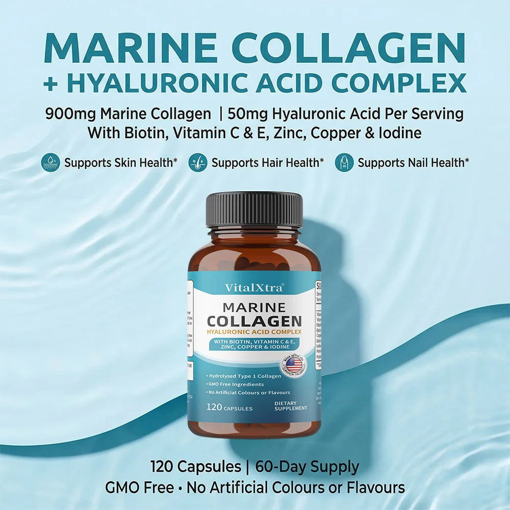 Marine Collagen Complex Capsules - Hyaluronic Acid Biotin, Support Skin Hair Nail Condition, Joint Cartilage & Body Wellness