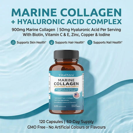 Marine Collagen Complex Capsules - Hyaluronic Acid Biotin, Support Skin Hair Nail Condition, Joint Cartilage & Body Wellness