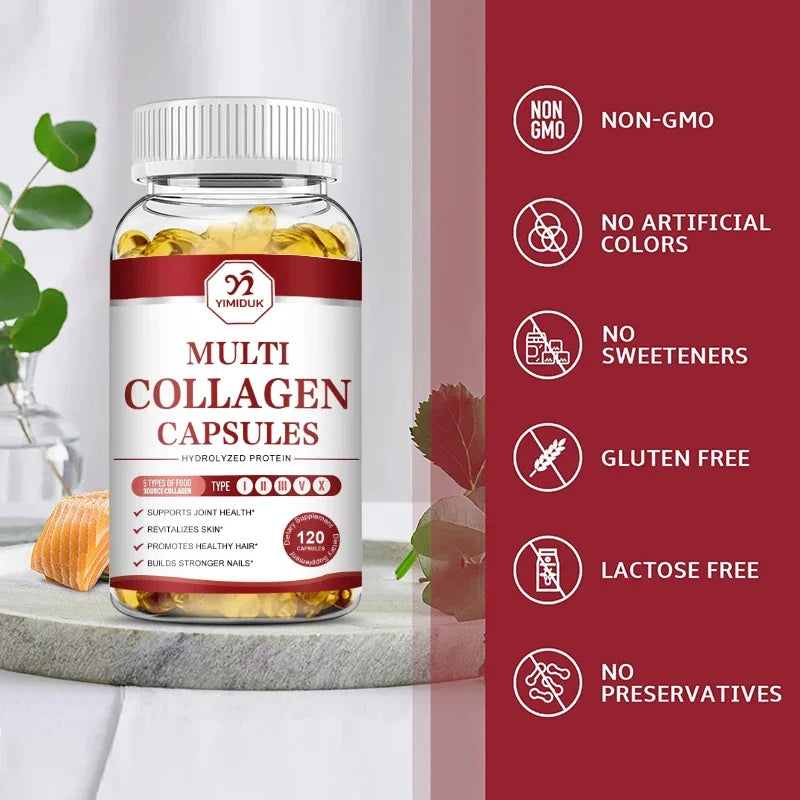 YIMIDUK Multi Collagen Peptides 1500mg Capsules, Supports Skin, Hair, Nails, Joint & Bone Health, Digestion & Daily Vitality