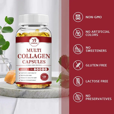 YIMIDUK Multi Collagen Peptides 1500mg Capsules, Supports Skin, Hair, Nails, Joint & Bone Health, Digestion & Daily Vitality