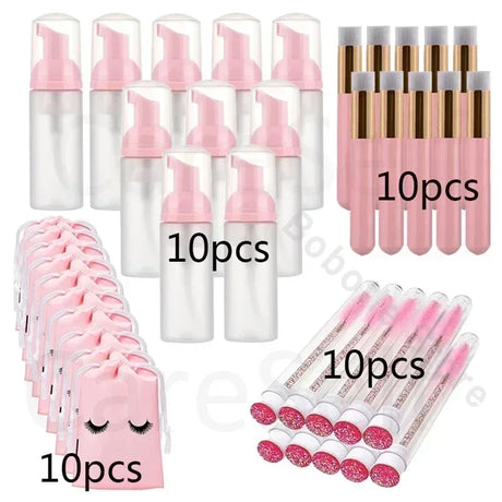 40pcs Empty Lash Shampoo Bottles and Brushes Set, Foam Pump Dispenser, and Nose Pore Deep Cleaning Brush,Eyelash Extension Tube