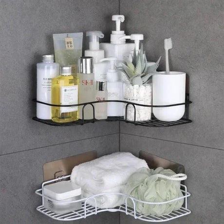 Wall Mounted Bathroom Shelf Corner Storage Iron Shower Drain Basket Cosmetic Rack Shampoo Holder Bathroom Organizer Wall Shelves