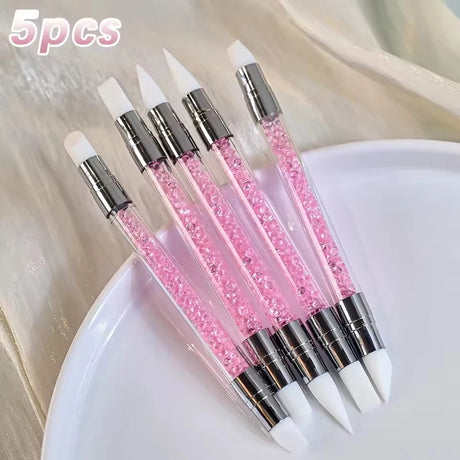 1/5pcs Double Head Silicone Nail Art Dotting Pen Rhinestone Gem Picker Wax Pencil Nail Dotting Tools Polishing Drawing Nail Tool