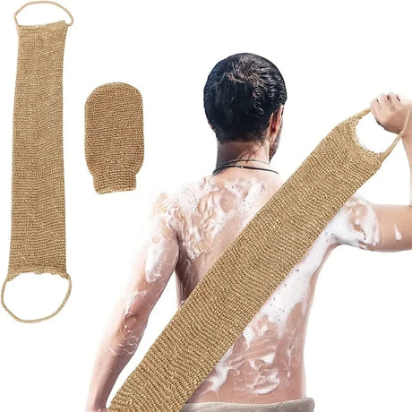 Hemp Back Scrubber Bath Towel Exfoliating Loofah Body Scrubber Back Strap with Glove for Back Shower Washcloth Body Cleaning Kit