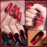 PUENTE 7.5ML Wine Red Magnetic Cat Eye Gel Nail Polish With Magnet, Super Shiny Ruby Red Magnetic Nail Gel, Soak Off UV/LED Lamp Curing, Glossy Varnish, Hypoallergenic Nail Salon Quality Polish for Skin, Gift for Women