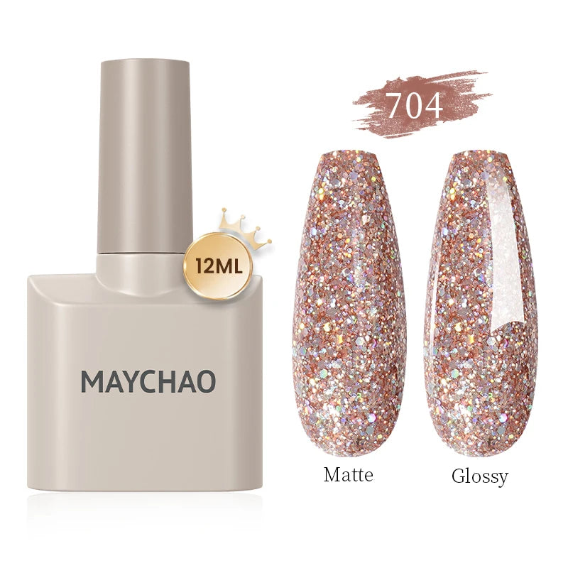 MAYCHAO Gel Nail Polish 12ML Full Coverage Base Top Coat Soak Off Gel Polish UV LED Gel Semi Permanent Varnishes Design Nail Art