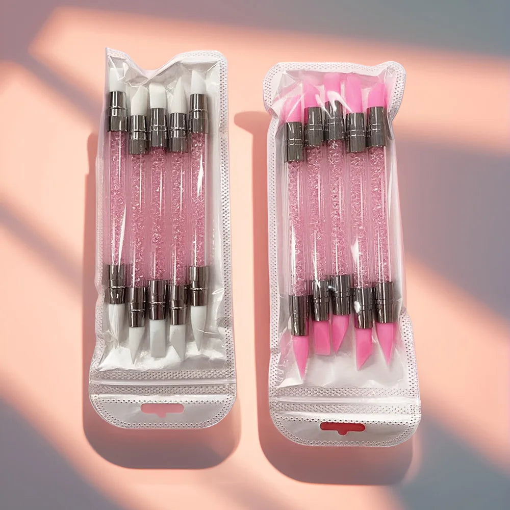 1/5pcs Double Head Silicone Nail Art Dotting Pen Rhinestone Gem Picker Wax Pencil Nail Dotting Tools Polishing Drawing Nail Tool