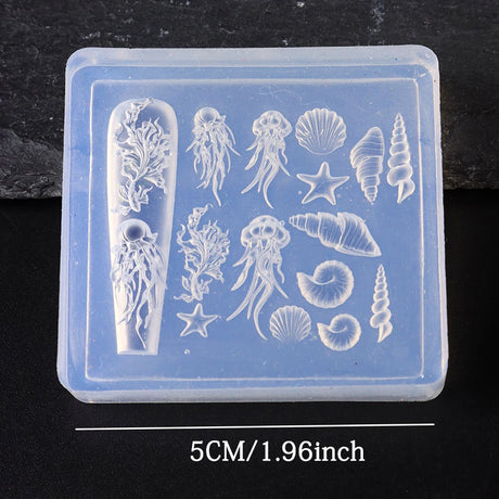 1pc Ocean Series Animal Silicone Mold Sea Shell Conch Nail Stamplates Starfish Seaweed 3D Soft Charm Manicure Mold Stencil Tools