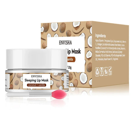 ENVISHA Coconut Lip Sleep Mask Night Sleeping Maintenance Moisturizing Fade Lines Nourishing Balm Skin Care Beauty Health 20g