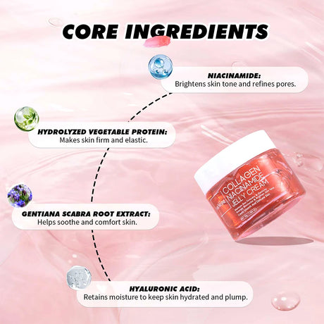 Collagen Jelly Cream Niacinamide Hydrolyzed Collagen 24h Glow & Lifted Look Moisturize Skin Elasticity & Hydration Face Cream