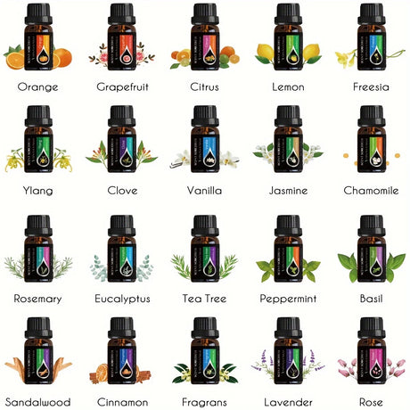 20pcs/set Black Classic Essential Oil Set Lavender Eucalyptus Sweet Orange Lemon Fragrance Oil Spa Body Massage Essential Oils