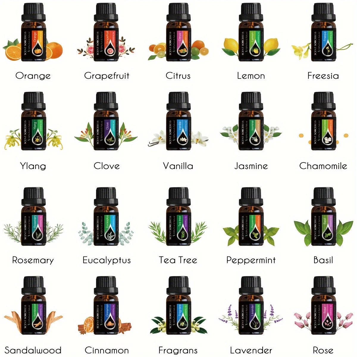 20pcs/set Essential Oil Set Lavender Eucalyptus Sweet Orange Lemon Massage Spa Aromatherapy Fragrance Oil for Humidifier Diffuse