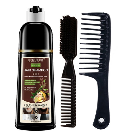 200ml 3 In 1 Natural Herbal Hair Dye Shampoo Black Dark Brown Cover Gray Deep Nourishing Fast Hair Coloring Cream for Women Men
