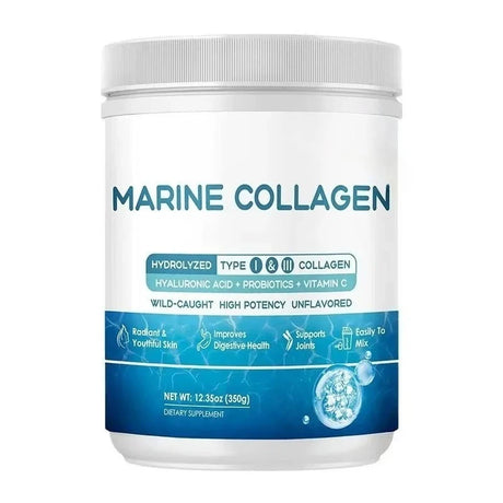 Marine Collagen Peptides Powder Type I & III with Hyaluronic Acid Vitamin C Unflavored Beauty Supplement Skin Hair Nails 12.35oz