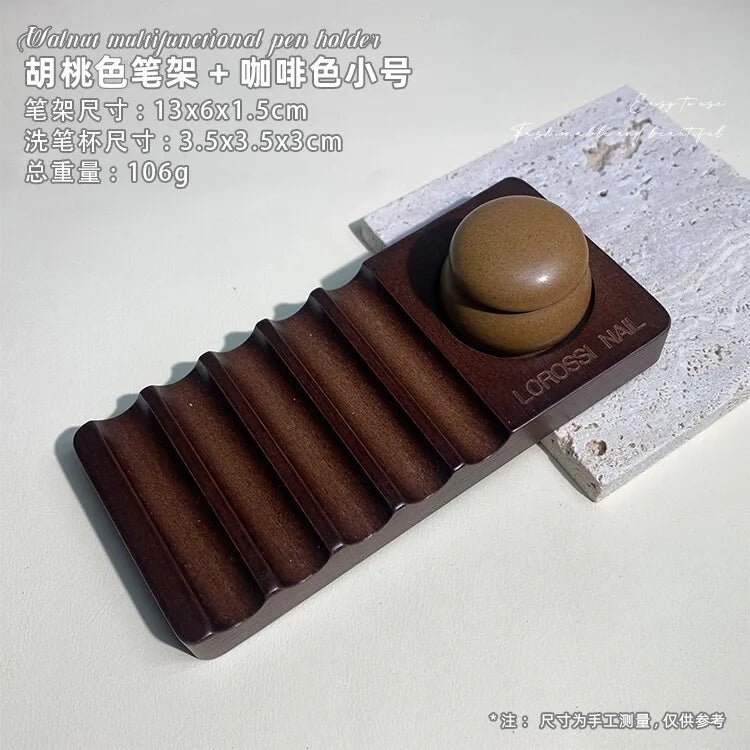 Nail Art Pen Holder Set Made of Natural Wood Multifunctional Color Palette Pen Washing Cup Storage Rack Pen Holder Nail Art Tool