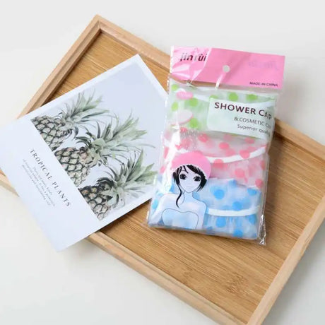 3Pcs Women Shower Cap Waterproof Wide Elastic Band Reusable Bashroom Cap Fashion Wave Point Shower Hat Bathroom Accessories