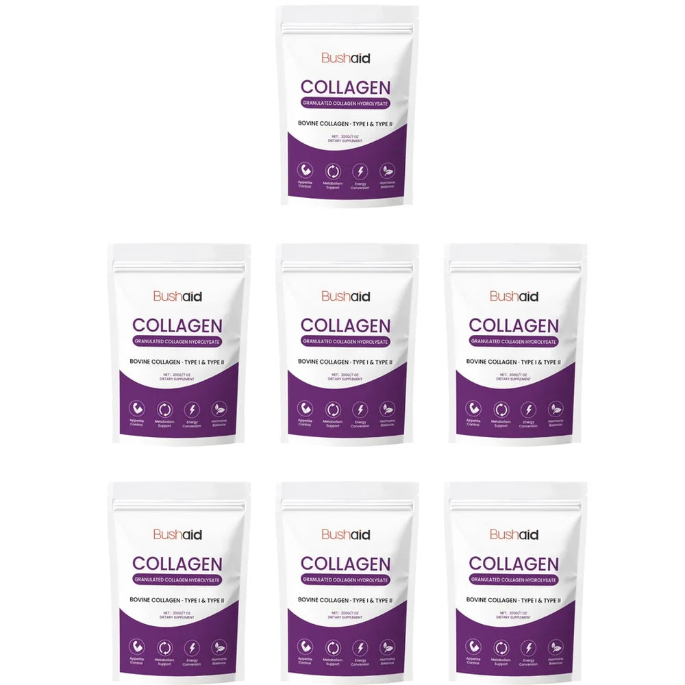 BushAid Collagen Peptide Powder, Bovine Type I & Type II Collagen, Granulated Hydrolysate, Easy To Mix, 200g 30 Servings