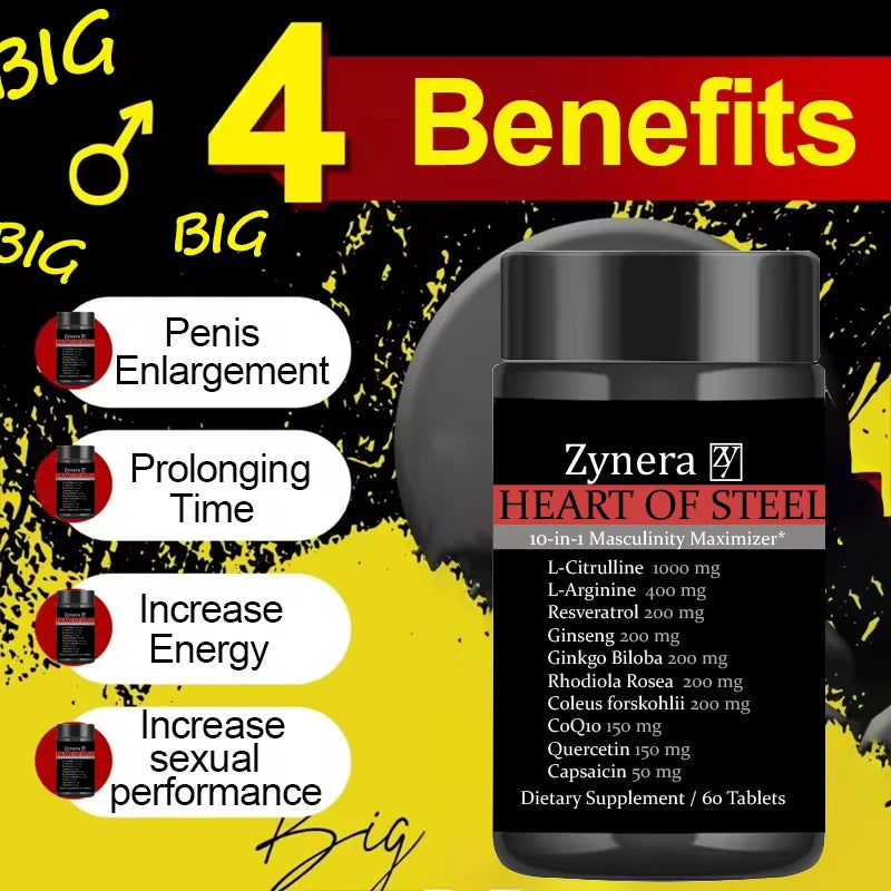 Natural Muscle Builder Enlargement Pills Men's Energizer, Increase Size & Stamina, Enhance Endurance Tablets, Testosterone Boost