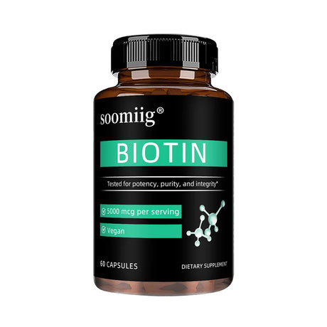 Vegan Biotin Supplement 5000 Mcg, Hair, Skin, Nails and Supports Normal Brain Function and Cognitive Abilities - 120 Capsules