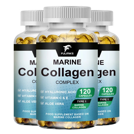 Marine Collagen Supplement, with Hyaluronic Acid & Vitamins, Supports Skin Elasticity, Hair Growth, Nail Strength & Anti-Aging