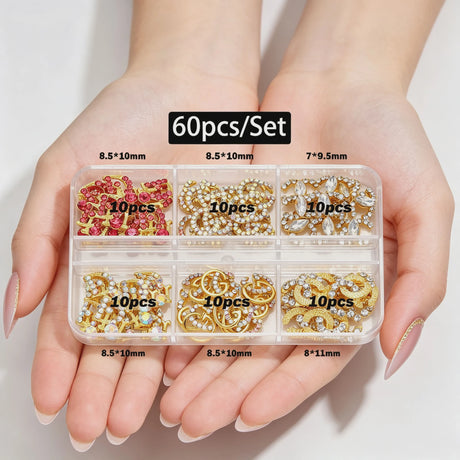 30/60pcs/Box 3D Luxury Metal Nail Art Decorations Alloy Shiny Rhinestones Pearl Gems Zircon Diamond Charms DIY Nail Accessories