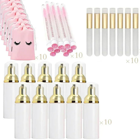 40pcs Empty Lash Shampoo Bottles and Brushes Set, Foam Pump Dispenser, and Nose Pore Deep Cleaning Brush,Eyelash Extension Tube