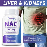 NAC Capsules 600mg - Support Skin Health, Antioxidant, Detox, Enhance Immunity - Non-GMO