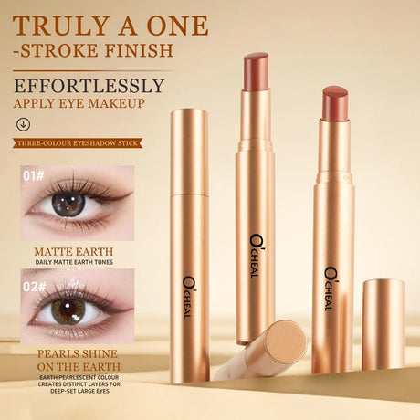O'CHEAL Three Color Eye Shadow Stick Gradient Delicate Shiny Waterproof Glitter Eye Shadow Waterproof Long-Lasting Eye Cosmetics