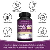 Multi Collagen Complex Capsules, 5-Type Collagen Peptides, Support Skin Hair Nail Joint Bone Nutrition Immune & Digestive Health