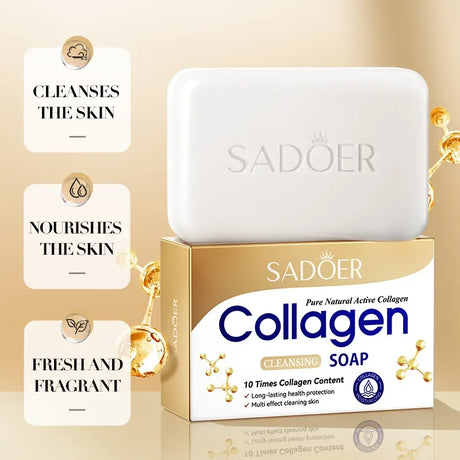 1/2pcs SADOER Collagen Ossein Facial Soap Face Wash Foam Facial Cleanser Moisturizing Oil Control Body Bathing Handmade Soap