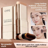 OPE Foundation Stick with Built-in Brush, Light Sheer Water-Glass Finish, Moisturizing 2-in-1 Concealer, Long Lasting Coverage