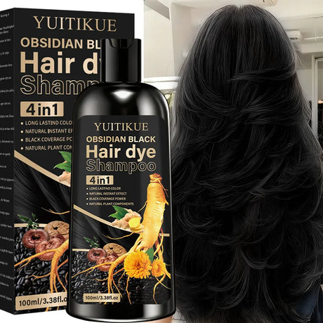 YUITIKUE Plant Extract Black Hair Dye Shampoo, Quick Gray Cover Up Even Color No Stain Gentle Hair Care Shampoo Dye