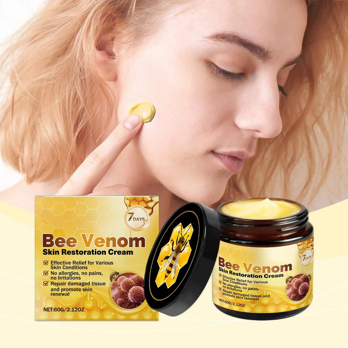 Bee Venom Skin Treatment Cream Skin Blemish Remover Moisturizing Skin Elasticity Increased Smooth Body Care Bee Venom Cream 60g