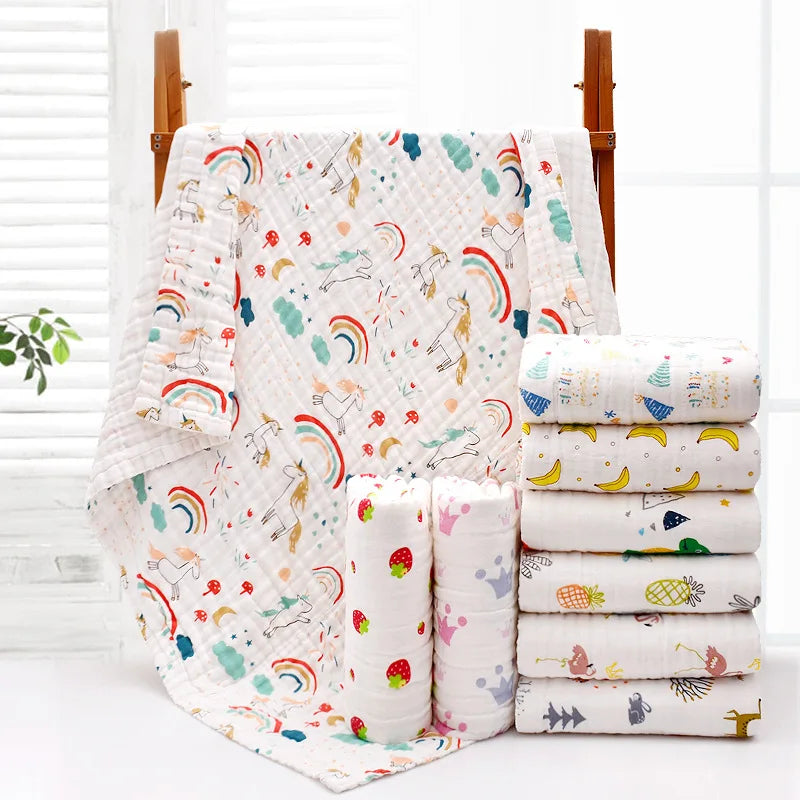 4-Layer Gauze Infant Washcloth Baby Bath Towel Newborn Bathrobe Cotton Swaddle Blanket for Boy Girl Children's Blanket