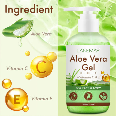 Vitamin C and E Aloe Vera Gel For Face & Body Hydrating Moisturizing Repairing Sunburn Relief Acne Care For Sensitive Skin 200g