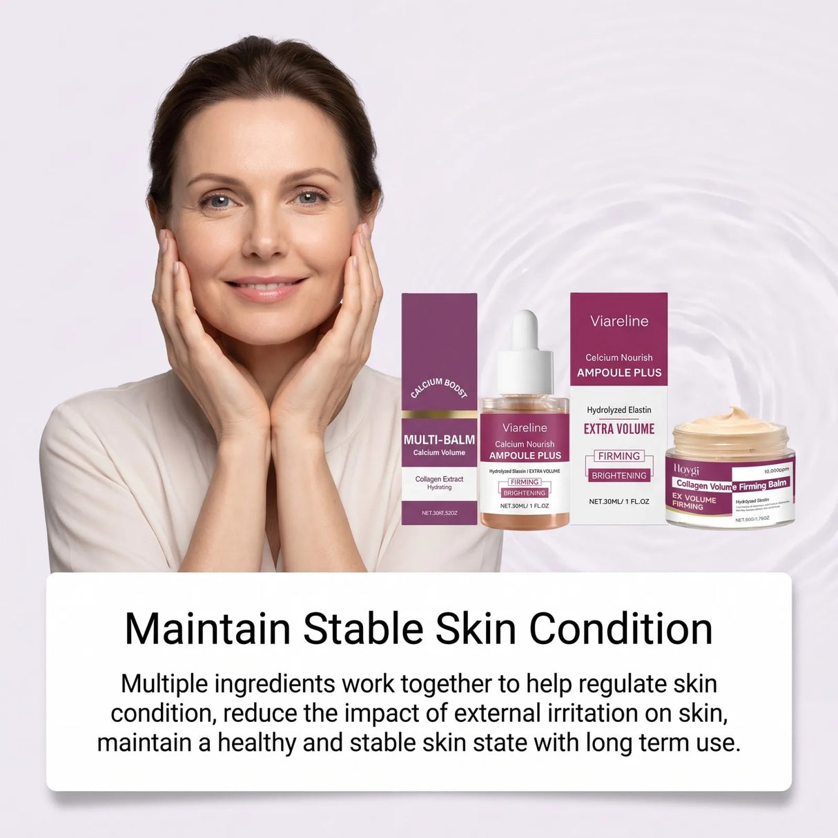 Korea Calcium Nourish Collagen Set – 30ml Ampoule + 50g Cream + 9g Balm Stick, 10,000ppm Collagen & Hydrolyzed Elastin Skincare