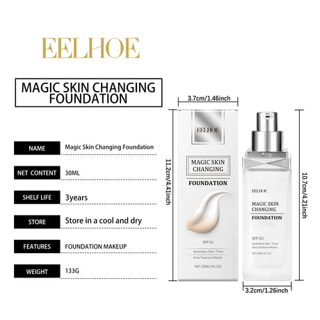 Color Changing Foundation Hyaluronic Acid Waterproof Oil Control High Coverage Makeup Base Magic Covering Foundation Liquid 30ml