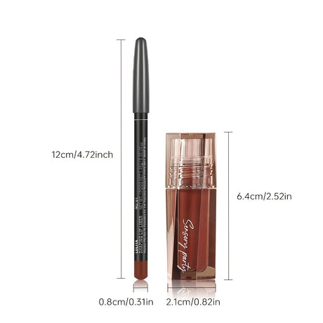2 PCS Moisturizing lip gloss and lip liner set - 3D precise lip shaping for a perfect gradient lip look.