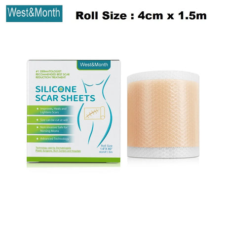 4cm X 150cm Silicone Scar Sheets , 1 Roll Self-Adhesive Scar Cover Tape Skin Care Waterproof and Breathable Scar Patch