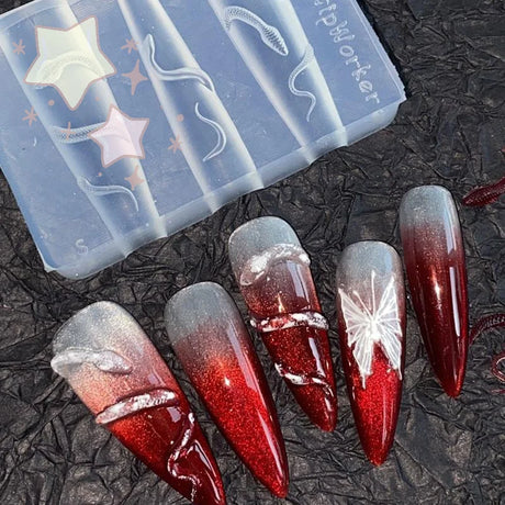 1/3 Pcs 3D Snake Nail Silicone Carving Mold DIY Decoration Art Beauty Charm Template UV Gel Manicure Supplies
