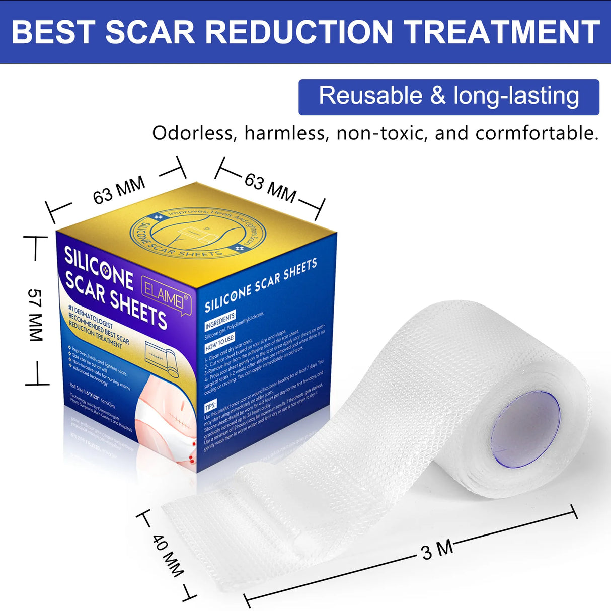 1 Roll Invisible Silicone Scar Sheets , 4cm X 150/300cm Self-Adhesive Scar Cover Tape Reusable and Effective Skin Care Strips